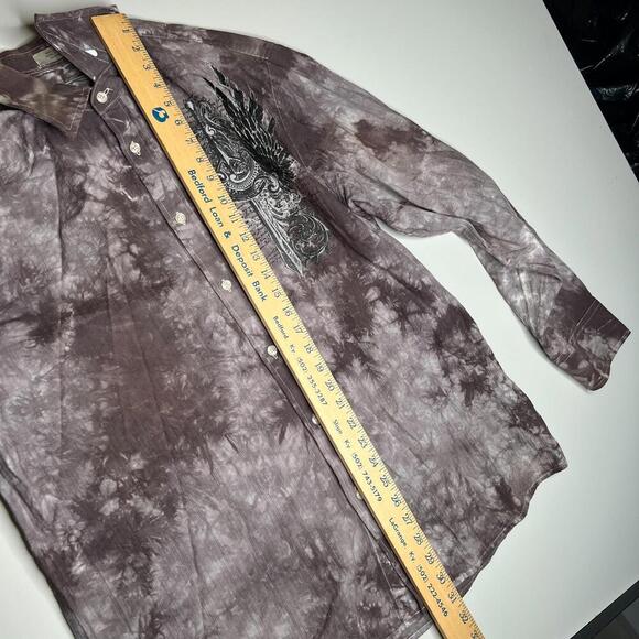 Y2K Gothic Grunge Punk Bleach Crest and Wings Eighty-Eight Button Up Shirt Sz XL - Picture 4 of 12